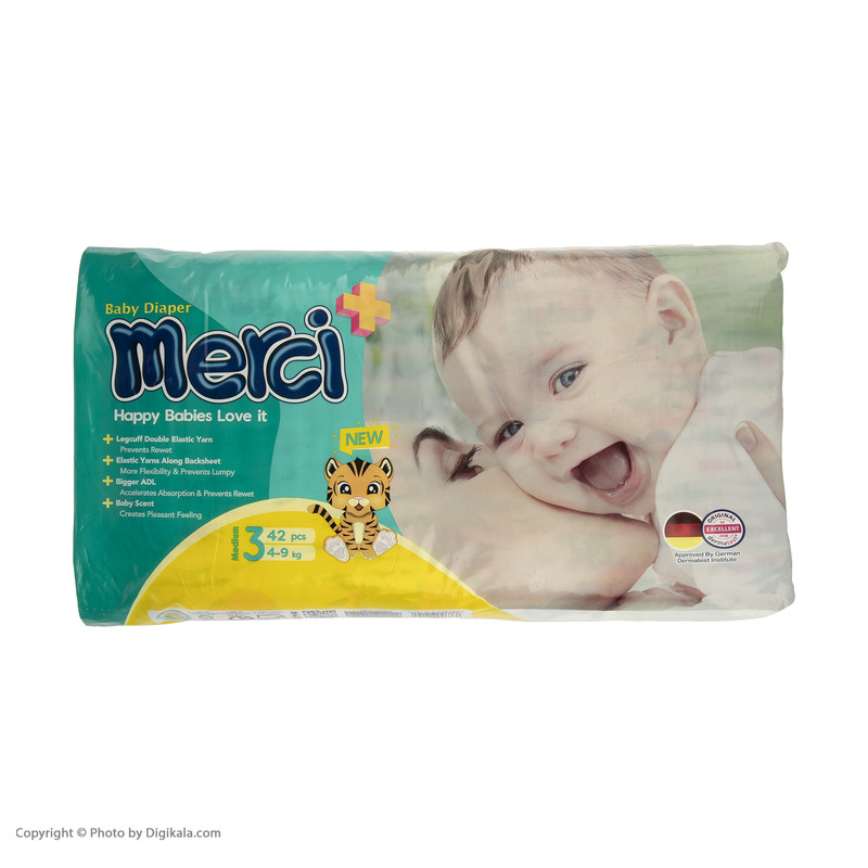 پوشک کامل مرسی سایز 3 (42 عددی) + دستمال مرطوب