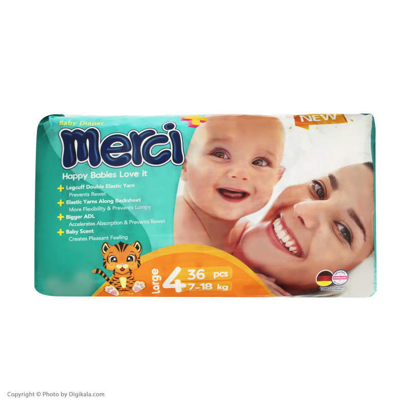 پوشک کامل مرسی سایز 4 (36 عددی) + دستمال مرطوب هدیه