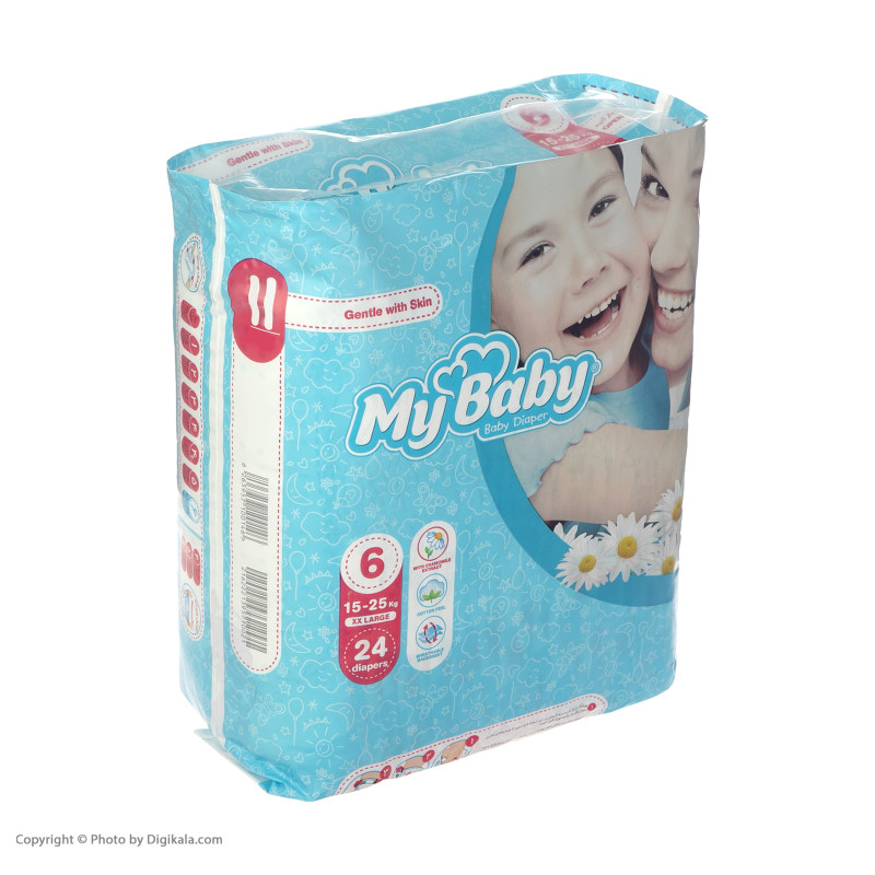 پوشک مای بیبی آبی سایز 6 (XXL) سری مهربان با پوست – 24 عددی